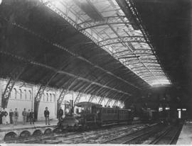 Cape Town, 1874. Station interior with passenger train at platform.