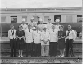 Kimberley, 18 April 1947. Catering staff at Royal Train. 5th from left Chief Steward Daniel, 7th ...