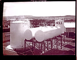 Ladysmith, 1931. Large tanks, including a Shell tank, at fuel depot.