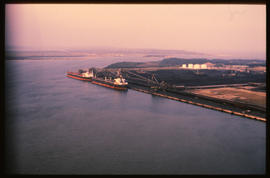 Richards Bay, September 1984. RB Aerial view of Richards Bay Harbour coal terminal. [T Robberts]