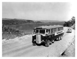 
Photographic exhibition tour with SAR Thornycroft three-axle bus 'Gemsbok' for railway centenary.
