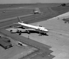 Johannesburg, circa 1979. Jan Smuts Airport. Aerial view. Boeing 747 ZS-SAR 'Waterberg'. Combi.