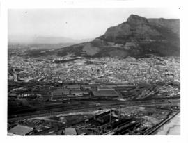 Cape Town, 1966. Aerial view of railway workshops at Salt River.