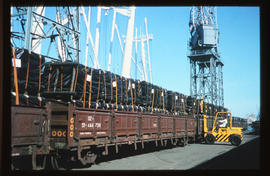 Durban. SAR type DZ-11 wagons loaded with plastic bags in Durban Harbour.