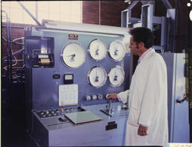 
Technician with testing equipment.
