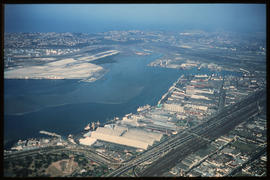 Durban, 1975. Aerial view of Durban Harbour.