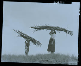 Zululand, 1957. Two Zulu women with firewood on heads.