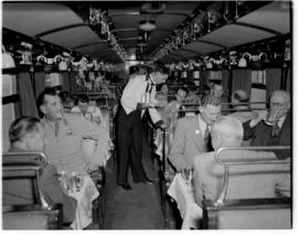 
Royal staff in dining car "Protea" which formed part of the Royal Train, marked as R4.
