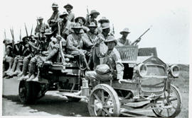 Griqualand, circa 1915. Transvaal Scottish soldiers on Albion lorry.