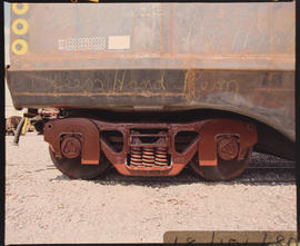 Pretoria, September 1980. HS Mk V bogie on improved SAR type CCR coal wagon at Koedoespoort test ...