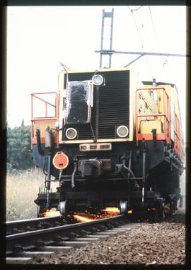 Durban, 1981. Rail grinder grinding the rail. [Ria Liebenberg]
