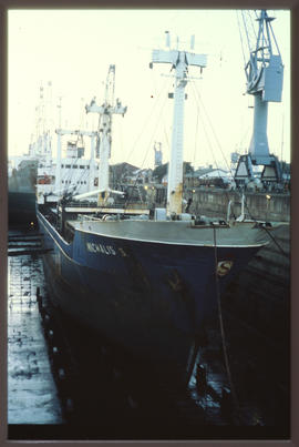 Durban, July 1989. 'Michalis' in Durban Harbour dry dock.
