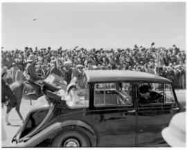 Maseru, Basutoland, 11 March 1947. Princess Elizabeth and Princess Margaret waving to the crowd f...
