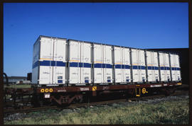 Durban, July 1984. SAR type SMJ container wagons in Durban Harbour. [Z Crafford]