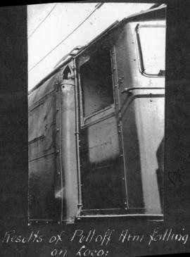 Circa 1925. Damage after pulloff arm falling on electrical locomotive. (Album on Natal electrific...