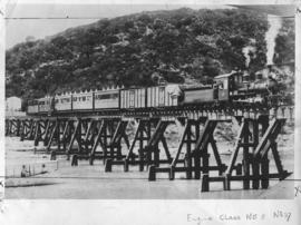 Gamtoos River bridge. CGR Bagnall 4-6-0 type 'B' No 37, later SAR class NG8 no NG31 crossing tres...