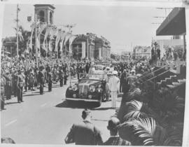 Durban, 20 March 1947. Royal Daimler draws up at the dais where the Royal family preside with Pos...