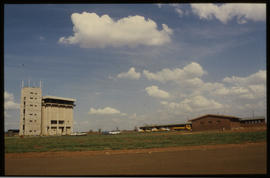 Bapsfontein, December 1982. Workshops and control tower at Sentrarand marshalling yard. [T Robberts]