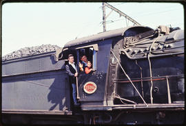 Two men and boy in cab of SAR Class 14R No 1586.
