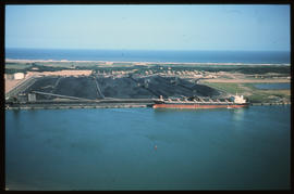 Richards Bay, November 1979. Aerial view of coal terminal in Richards Bay Harbour. [D Dannhauser]