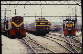 Three locomotive types - SAR Class 31-000 No 31-001 on the left, SAR SAR Class 5M2A train No 0524...