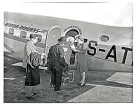 Durban, 1947. Stamford Hill airport. SAA Lockheed Lodestar ZS-ATI 'General JW Janssens', passenge...