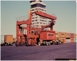 Cape Town, January 1976. Handling of containers in Table Bay harbour. [EG Butcher]