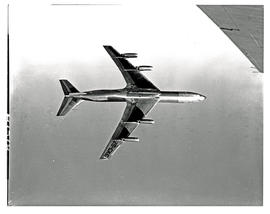 
SAA Boeing 707 ZS-CKC 'Johannesburg'. In the air. Shot of underside of aircraft.
