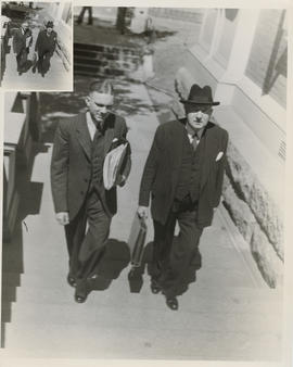 Minister Sturrock (right) on steps.
