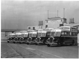 Johannesburg, 9 April 1948. Rand airport. SAA Commer Commando buses.