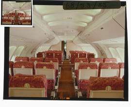 
Boeing 747 interior. Upper deck. Note this is a Boeing 747-300, stretched upper deck. See CB_68_...