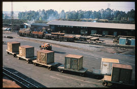 Johannesburg, 1974. Row of containers on trailers at Kaserne container depot.