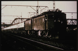 Durban, 1948. SAR Class 1E locomotive on 212up' Orange Express' between Congella and Umbilo.