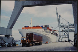 Cape Town, December 1984. 'SA Helderberg' container ship berthed in Table Bay Harbour. [D Dannhau...