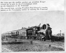 Vereeniging, 1904. President Kruger's funeral train at railway station.