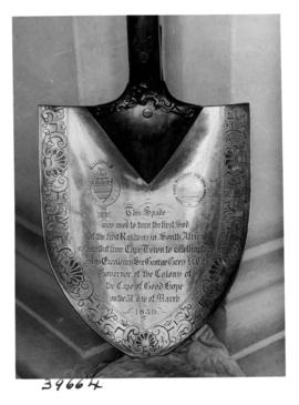 Cape Town, 1859. Ceremonial spade used by Sir George Grey to turn the first sod of the Cape Town-...