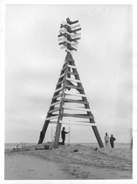Walvis Bay, 1963. Wooden beacon at Pelican Point.