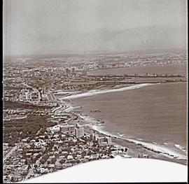 Port Elizabeth, 1972. Aerial view of city along the coastline.