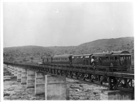 Circa 1902. Construction Durban - Mtubatuba: Special train for inspection on Tugela Bridge. (Albu...