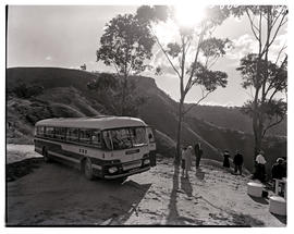 Pietermaritzburg district, 1966. SAR Leyland Olympic tour bus No MT16937 at lookout point at Vall...