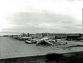 Johannesburg, 1962. Jan Smuts airport. Various aircraft lined up in front of buildings