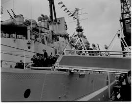 Cape Town, 24 April 1947. Royal family board 'HMS Vanguard'.