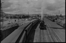 Harrismith, 1948. Train entering railway station.