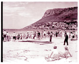 "1964. Lifesaving demonstration on beach."