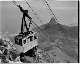 Cape Town, 21 April 1947. Table Mountain cable car overlooking Lion's Head.