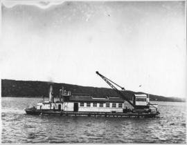 Durban, circa 1900. Floating workshop and 3-ton crane. Durban Harbour.
