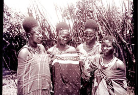 "Swaziland, 1933. Four Swazi women inside reed enclosure."