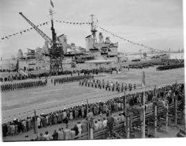 Cape Town, 24 April 1947. Crowd bidding farewell to the Royal family on board 'HMS Vanguard'.