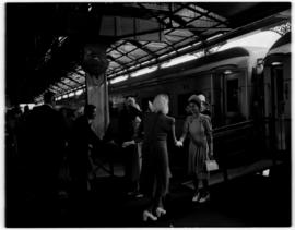 Kimberley, 18 April 1947. Princess Elizabeth alighting from Royal Train.