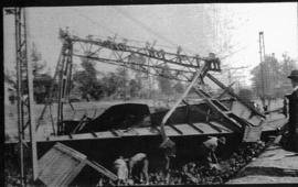 Circa 1925. Derailment and collapsed gantry in station. (Album on Natal electrification)